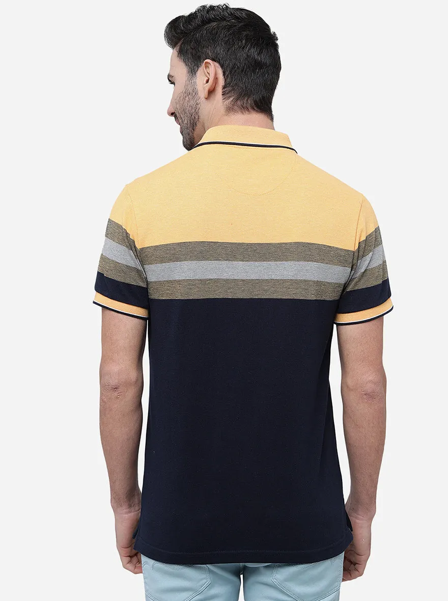 Yellow & Grey Striped Slim Fit Polo T-Shirt | Greenfibre